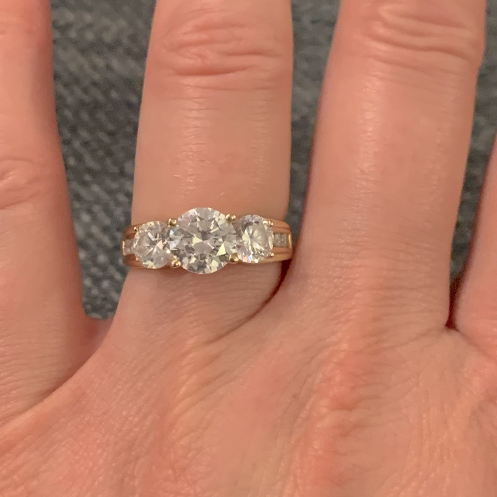 Three Stone CZ 24 karat Gold Plated Ring